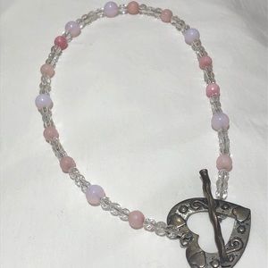 Pink Bead Heart Necklace